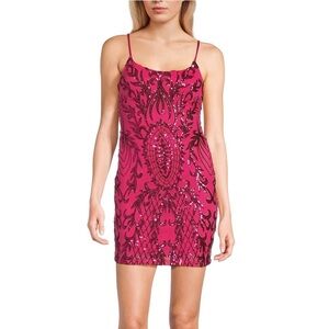 Crystal Sky Women Elegant Fuchsia Sequin Open Back Mini Dress Size Medium